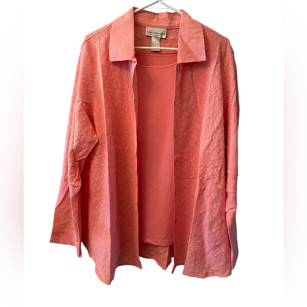 Susan Graver Coral Pink Textured Two-Piece Top Set